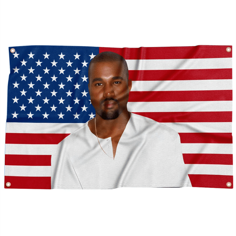 Description Picture 2 of itemAmerican Flag Rapper Singer Kanye Tapestry Funny Poster Banner 3X5FT For Decoration Bedroom Dorm Wall With Four Brass Grommets