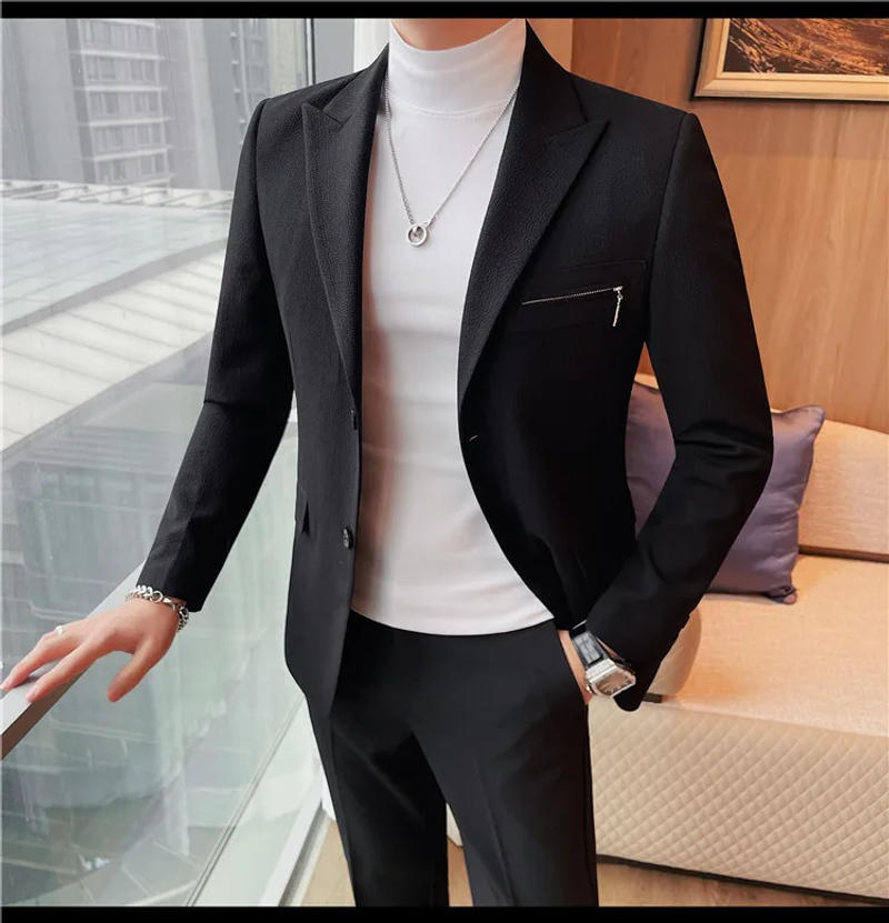 Description Picture 6 of itemThe Main Promotion of New Explosive Two-piece Single-breasted Suit Casual Business Slim Fashion Coat Double Slit Men's Suit