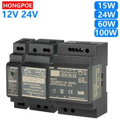 AC-DC 15W 30W 60W 100W 150W Ultrathin Switching Power Supply 12V 24V HDR DIN Rail Mounting Transformer 100-240VAC INPUT