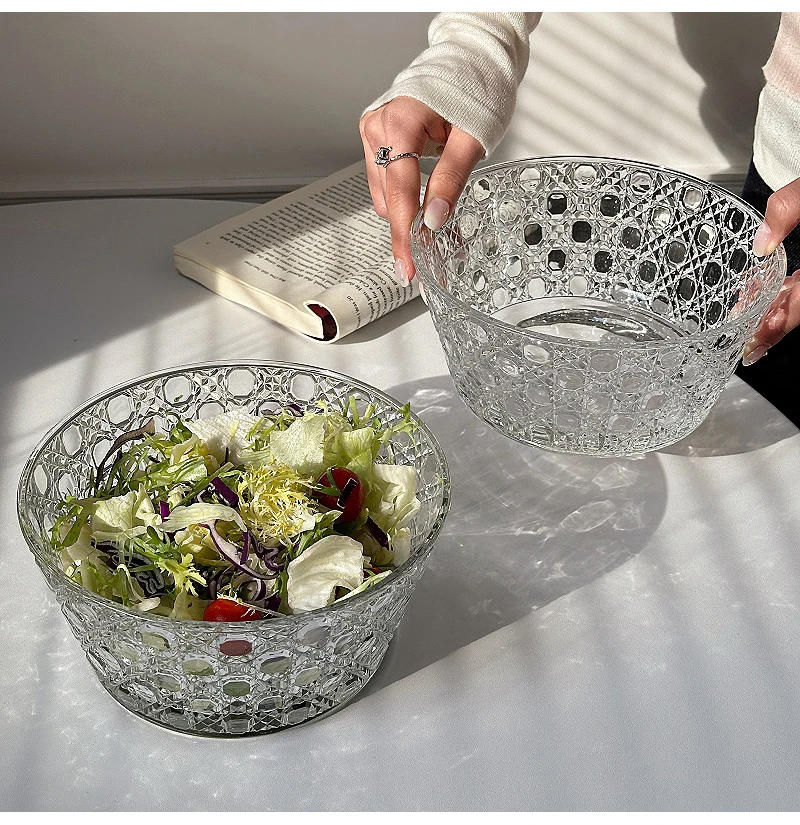 Description Picture 5 of itemCreative Relief Glass Bowl Korean Ins Transparent Round Kitchen Homehold Tableware Vegetables Fruit Yogurt Salad Dessert Bowls