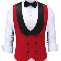 custom Men's Waiter Vest Burgundy Slim Fit Prom Double Breasted Blazer Champagne Suits Red Waistcoat For Wedding Man Grooms