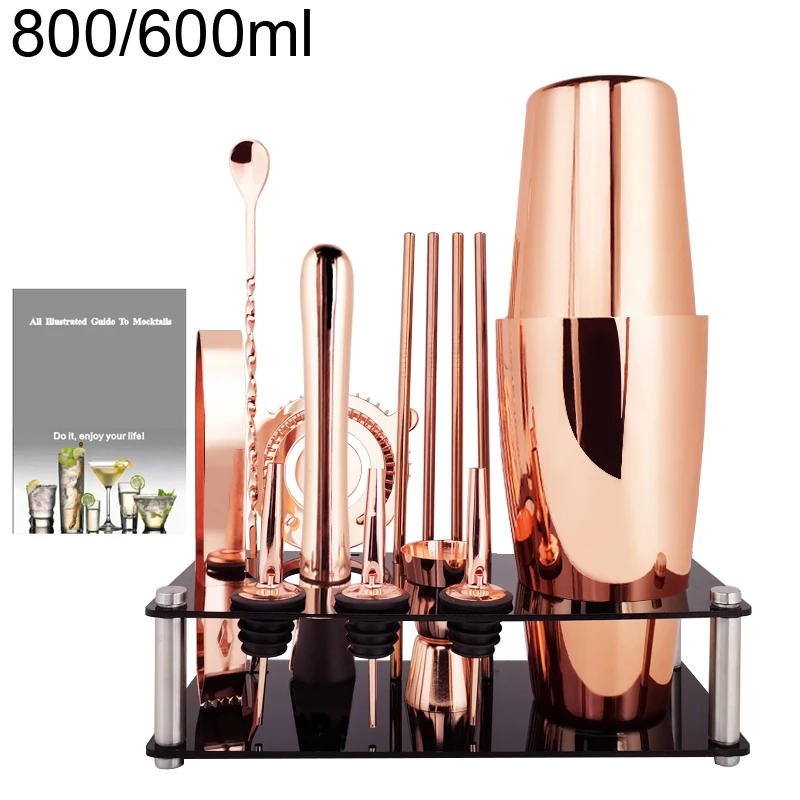 Description Picture 4 of item3 Colors Bar Tools Stainless Steel 800/600ML Black Rose Gold Cocktail Shakers Boston Cocktail Shaker Pourer Barware