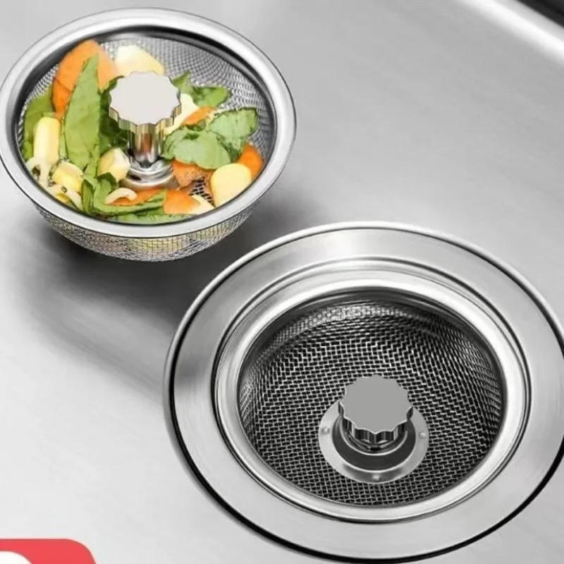 Description Picture 3 of itemKitchen Sink Strainer with Handle & Stopper Replacement Sink Drain Basket Stainless Steel Mesh Filter Strainers Waste Hole Trap