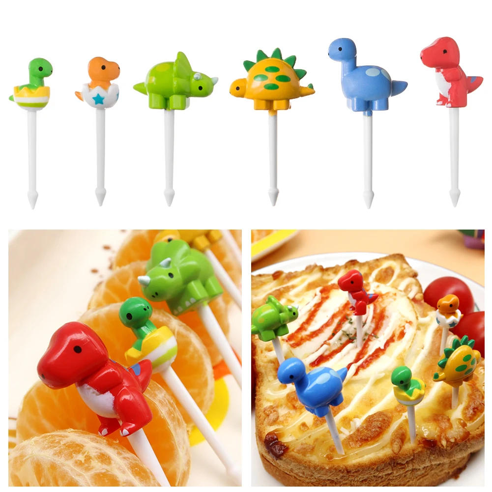 Description Picture 3 of item6pcs/set Cute Dinosaur Fruit Fork Kids Snack Dessert Decoration Forks Toothpick Lunch Salad Decoration Accessories Cake Picks