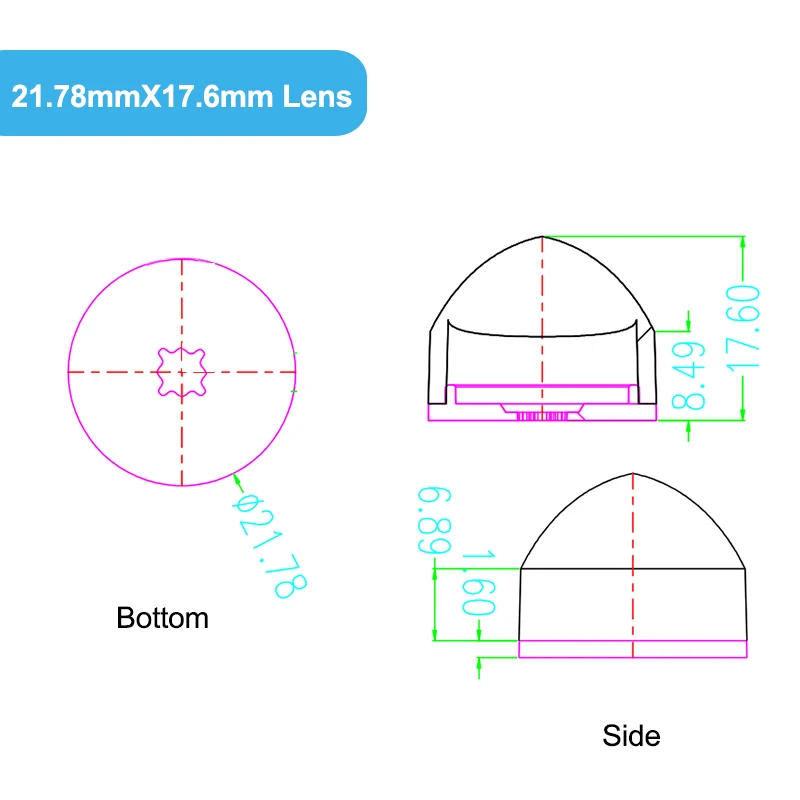 Description Picture 4 of item1-10pcs 5050 LED Lens 3 Degree Focus SMD T6 XXML2 XHP50.2 Optical Lenses A beam of light Spot flashlight Reflector Collimator