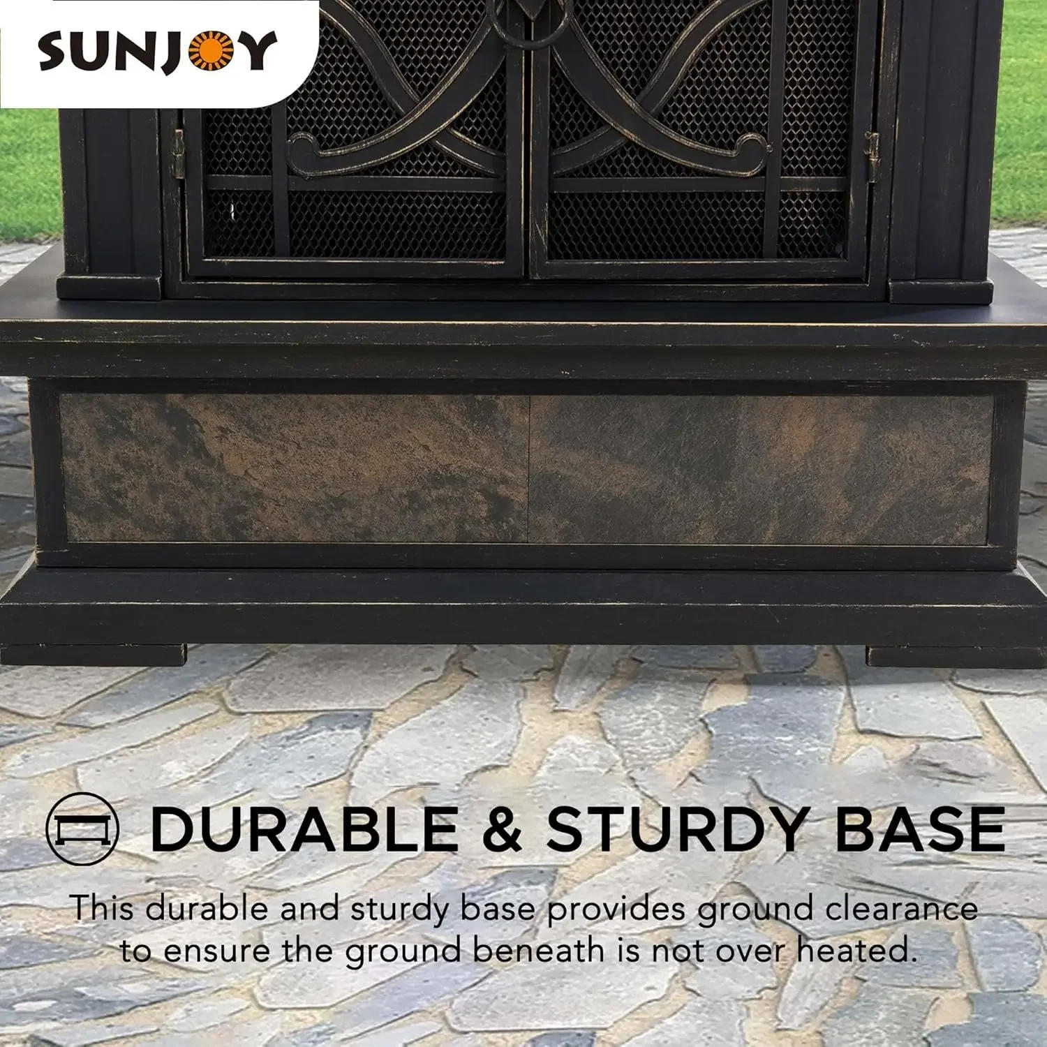 Description Picture 5 of itemOutdoor Fireplace Stone Look Tile Patio Wood Burning Steel Fireplace with Chimney Spark Screen Fire Poker Rain Cover