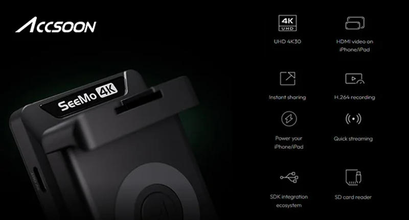 Description Picture 3 of itemAccsoon SeeMo 4K HDMI Video Transmitter Adapter IOS/HDMI for iPhone iPad On-Camera Monitor for Video Recording Live Streaming