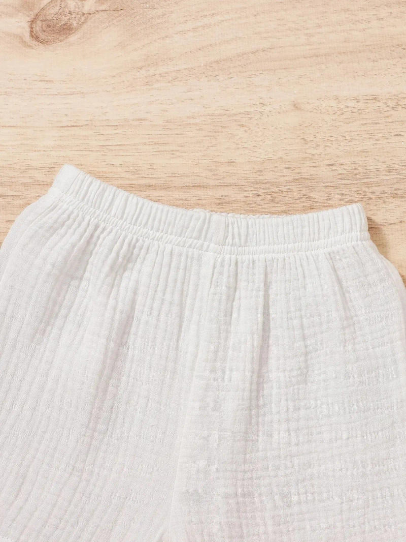 Description Picture 6 of item2-Piece Baby Boy Summer Cute Sports Comfortable Breathable Solid Color Casual Shirt Fashion Cotton Shorts Baby Girl Set