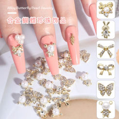 10pcs 3D Alloy Luxury Zircon Nail Art Rhinestones Pearl Rabbit/bear/Bowknot Diamond Nails Decorations Jewelry DIY Manicure Acces