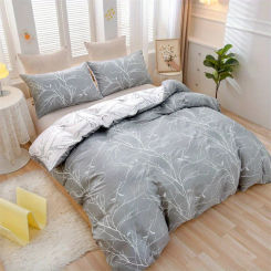 3PCS Branch printing  Gray and White Botanical Geometric Printing Bedding (1 duvet cover + 2 PILLOWCASES) NO pillow core