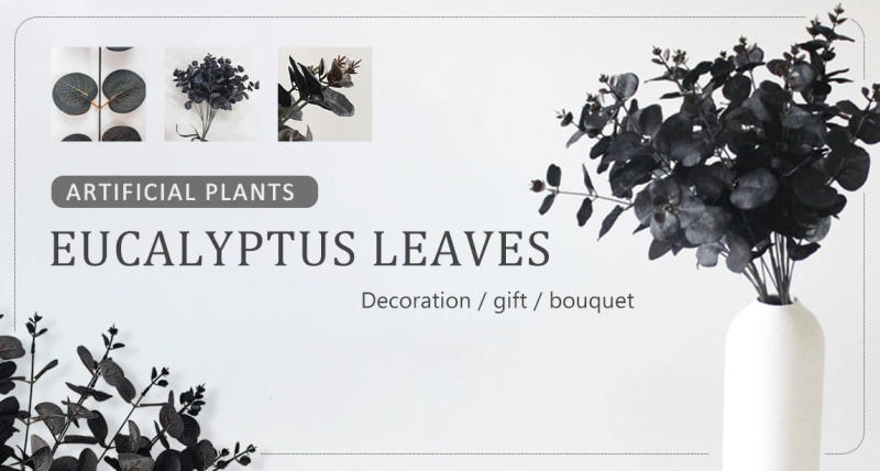 Description Picture 6 of itemBlack White Artificial Plants Eucalyptus Leaves For Home Decor Silk Plantas Artificiales & Dried Flower Bouquet Party Decoration