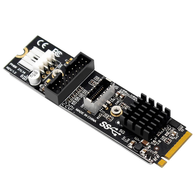 Description Picture 2 of itemM.2 M KEY PCIe to USB 3.1 Front Panel 5Gbps TYPE-E&C+19/20Pin Expansion Card USB3.0 Adapter Hub Riser with 4pin Power Connector