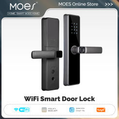 WiFi Smart Door Lock Indoor Password Fingerprint Remote Unlock Keycard Antihijack Tamper Alarm Battery Powered Temporary Charge
