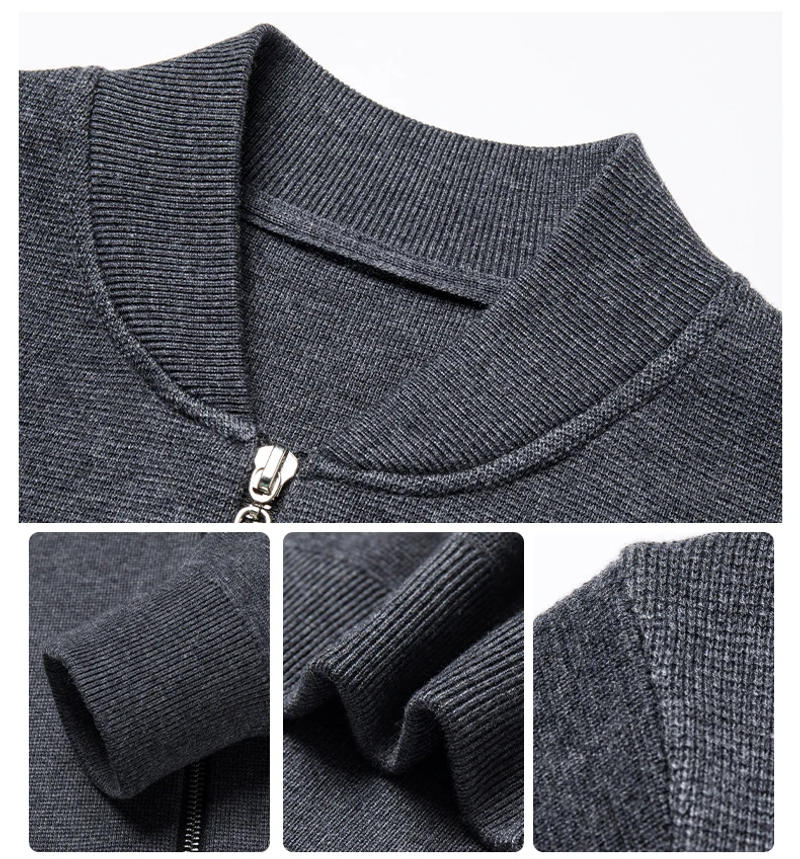 Description Picture 3 of itemMinglu Cardigan Wool Mens Sweaters Luxury Computer Knitted Autumn Winter Long Sleeve Stand Collar Male Sweaters Man Outerwear