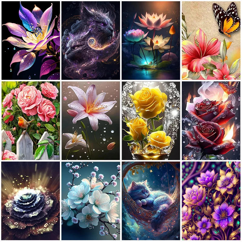 Description Picture 2 of item5D DIY Diamond Painting Cute Cat Beautiful Flower Scenery Mosaic Diamond Embroidery Painting Full Round Rhinestone Home Decor