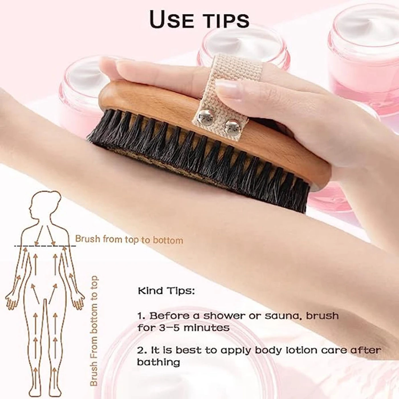 Description Picture 6 of itemNatural Beech Bristle Brush Bath Brush Meridian Dredging Body Beech Wood Dry Brush Exfoliatin Massage Control Blood Circulation