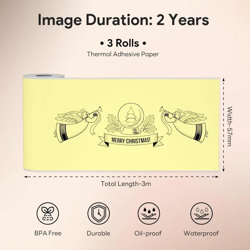 Description Picture 2 of item57x30mm Thermal Paper Self-Adhesive Sticker Paper for Mini Thermal Pocket Printer colorful 3 Rolls for Texts Notes Journal Photo