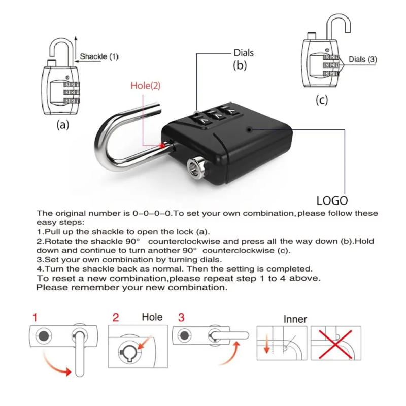 Description Picture 5 of itemNew TSA 3 Digit Combination Lock Security Tool Cabinet Locker Suitcase Luggage Coded Lock Padlock Anti-theft Lock Travel