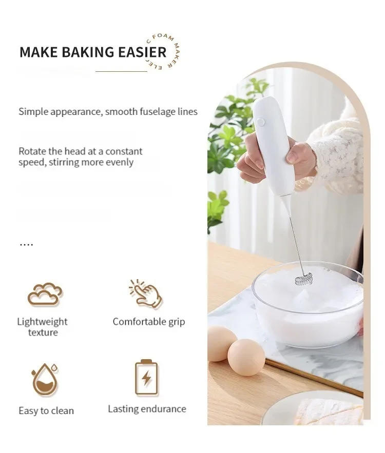 Description Picture 3 of itemMini Milk Frother Battery Rechargeable Foam Maker Coffee Whisk Mixer Electric Handle Blender Egg Beater Hot Cooking Tools