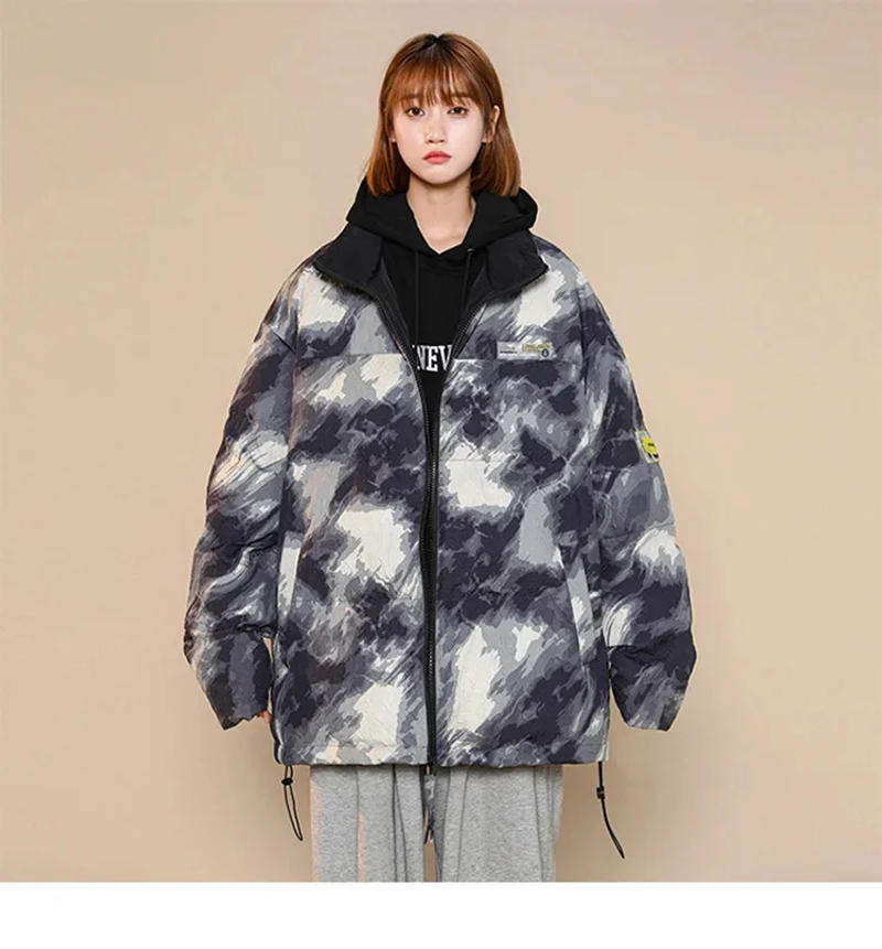 Description Picture 3 of itemCamouflage Print Jacket Men Winter Stand Collar Padded Cotton Parka Outerwear Warm Thickened Vintage Fashion Unisex Streetwear