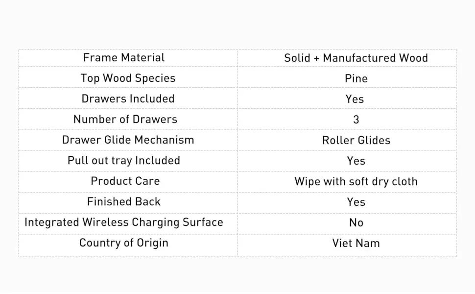 Description Picture 4 of item3-Drawer Nightstand with Pull-Out Tray, Wooden Bedside Nightstand, End Table with Legs, Black Beside Table