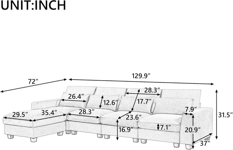 Description Picture 4 of itemModular Ottoman,Deep Seat Upholstered Cloud, Sectional Sofas & Couches Set for Large Living Room,Office, Apartment-Light Gray