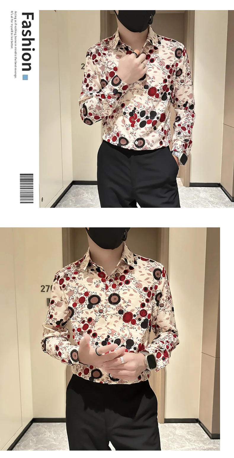 Description Picture 5 of itemHot Selling Flower Shirt for Men Long Sleeve Casual Shirts Fashion Slim Fit Social Party Tuxedo Blouse High Quality Men Clothing