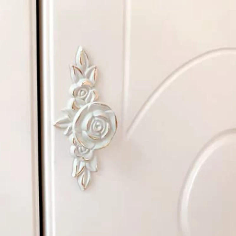 Description Picture 5 of item4Piece Euro Roses Cabinet Knobs With Backplate Flower Drawer Pull Handles For Dresser Vanity Nightstand Cupboard