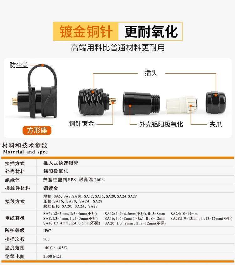 Description Picture 4 of itemWEIPU SA12 Waterproof M12 Connector 2 3 4 5 6 7 9 Pin Industry Electric Male Plug Panel Mount Female Socket AC/DC Power Adapter