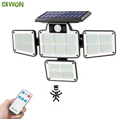 Solar Flood Lights Outdoor Motion Sensor 3-Head Solar Powered Lights Remote 228 LED Waterproof Solar Panel Wall Garden