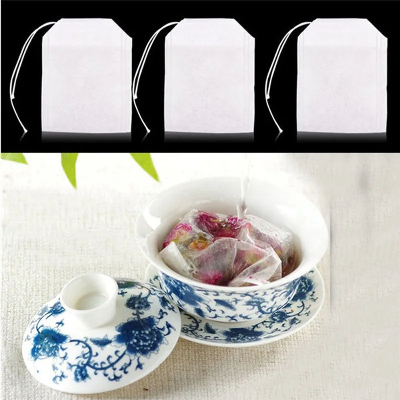 Description Picture 4 of item100Pcs 5.5x7 Drawstring Reusable Tea Bags  Packing Bath Soap Herbs Empty Tea Bag Disposable Teabags Empty Tea Bags
