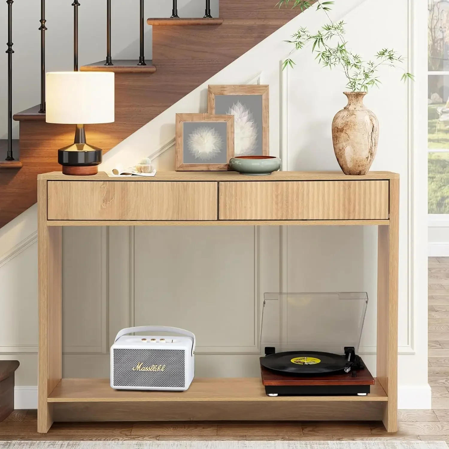 Description Picture 4 of itemEntryway Table with Storage,Narrow Console Table with Drawers,Hallway Entrance Foyer, Mid Century Farmhouse Fluted Console Table