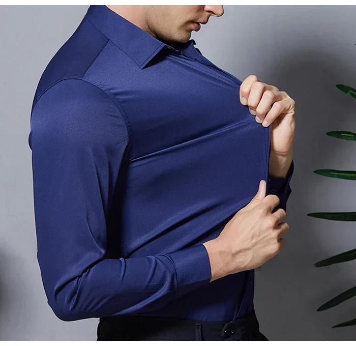 Description Picture 4 of itemStretch Anti-Wrinkle Mens Dress Shirt Long Sleeve Mens Business Formal Shirts Solid Color Slight Slasticity Non-iron Clothing