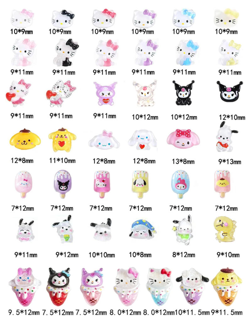 Description Picture 3 of item70Pcs Kawaii Nail Art Charms Cartoon Sanrioed Hello Kitty Kuromi Nail Rhinestone Gems For Manicure DIY Crafts,Charms Size 7-12mm