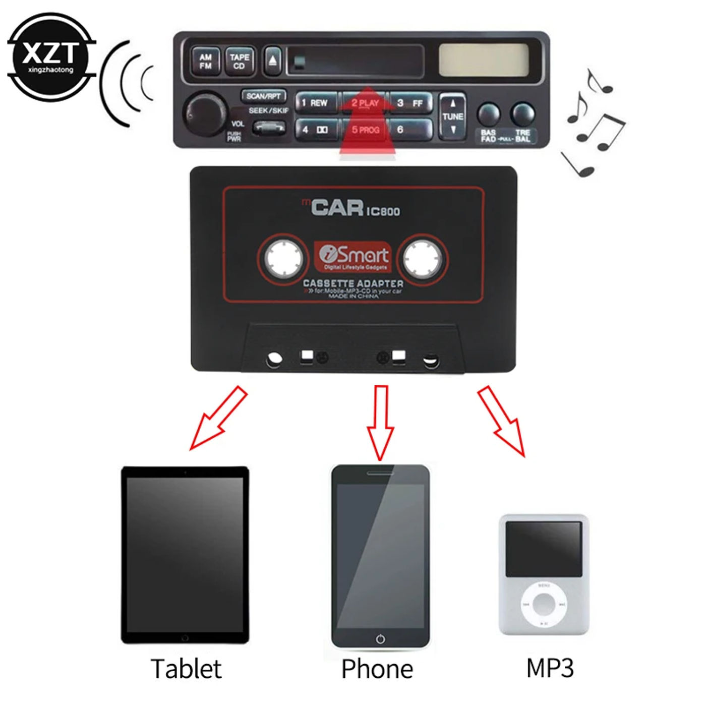 Description Picture 4 of itemNEW Car Cassette Tape Adapter 3.5mm Car AUX Audio Tape Cassette Converter For Phone Car CD Player MP3/4 Car Tape Player