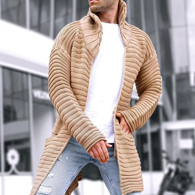 Description Picture 6 of itemAutumn and Winter New Cardigan Mens Knitted Sweater Solid Color Turtleneck Long-sleeved Coat Sweater Jackets