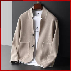 2024 New Stand Collar Suit Men Knitted Coat Casual Fashion Autumn Cardigan Jacket Two Buttons Sweater Male Brand Suit