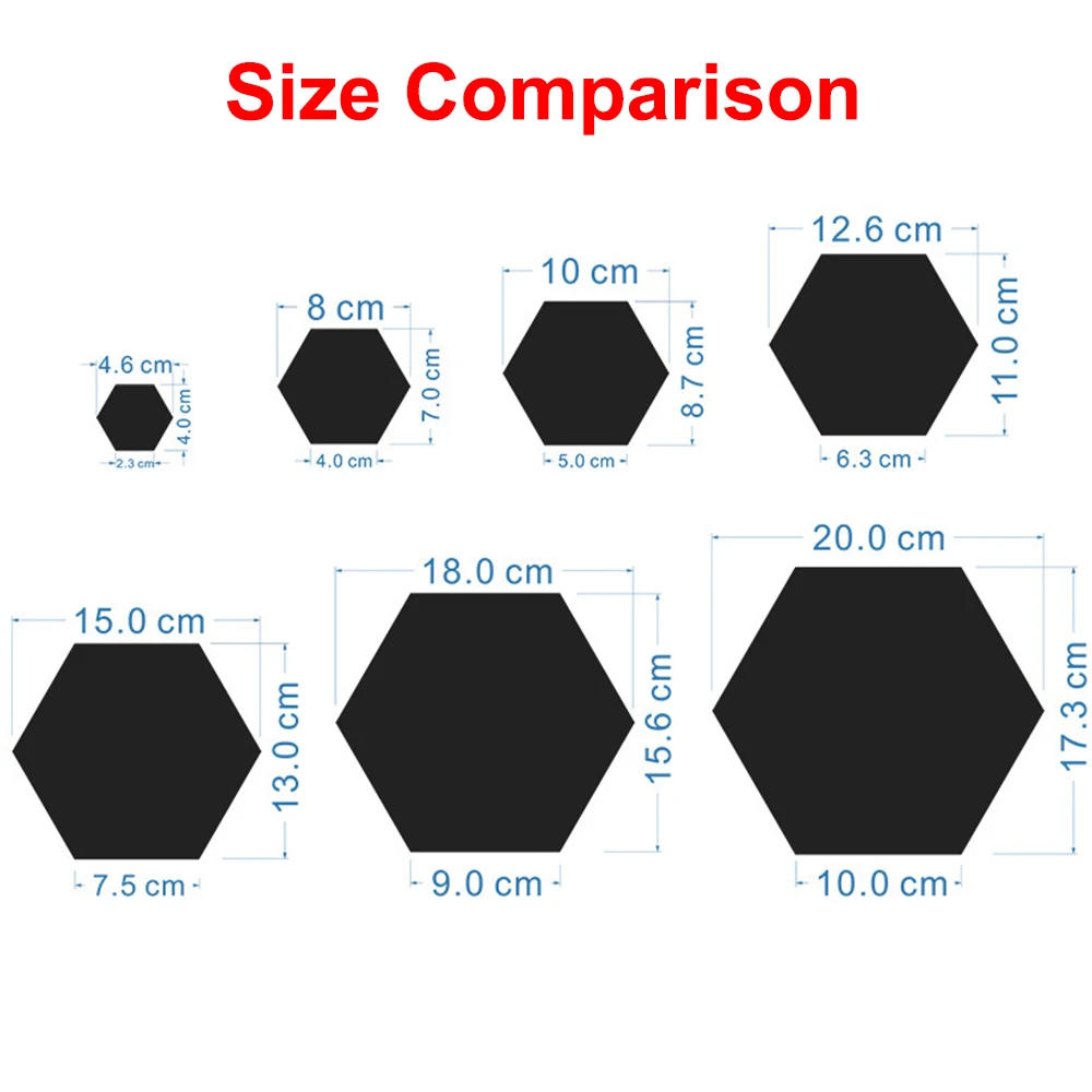 Description Picture 5 of item6/12Pcs 3D Mirror Wall Stickers Acrylic Self Adhesive Removable Hexagon Wall Decal Living Room Home Art Mirror Sticker Ornament