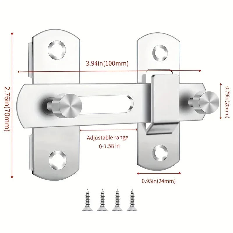 Description Picture 4 of itemDoor Lock Guard Latch Bolt 180 Degree Stainless Steel Latch Sliding barn Door Lock Security Hardware For Window Cabinet Home