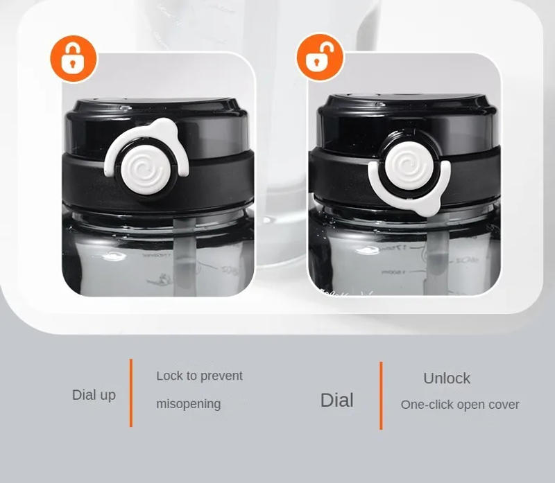 Description Picture 6 of item1.5/2 Liter Sport Straw Water Bottle with Time Scale Plastic Summer Cold Juice Water Cup Large Capacity Portable Water Bottles