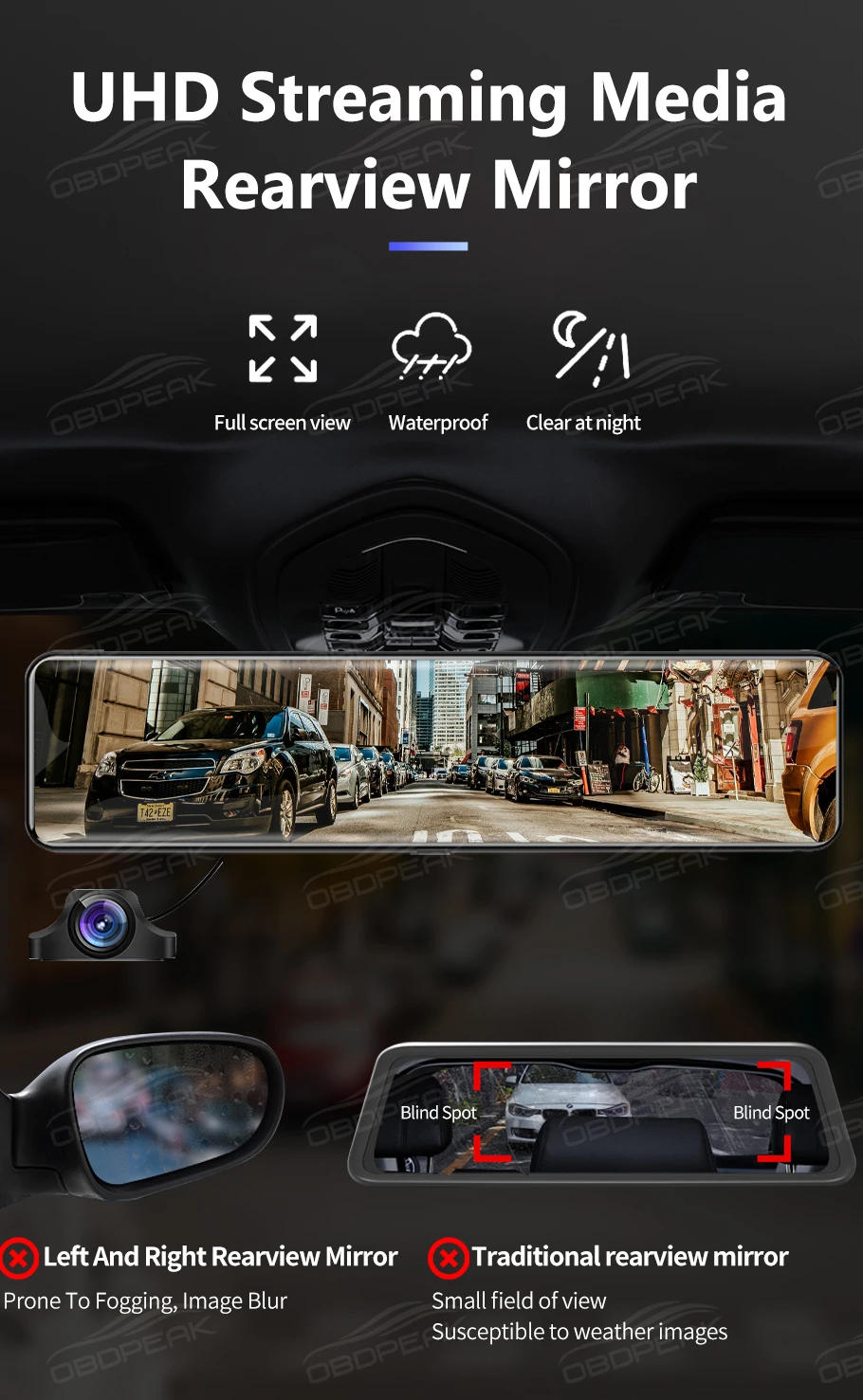 Description Picture 6 of itemOBDPEAK H8 4K + 2K Dash cam GPS WIFI Front Iconic Brand IMX415 Rear View Mirror Video Recorder IMX307 Back Camera Registra Car Dvr