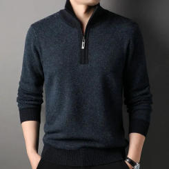 Men's Winter Woolen Sweater New Pure Wool Thickened Zipper Knitted Shirt Middle-Aged Men Pullover Half Turtleneck