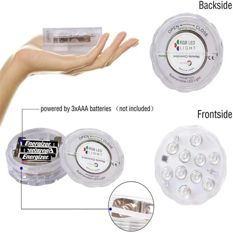 Description Picture 3 of item10leds RGB Led Submersible Light Underwater Night Lamp Battery Operated Garden Swimming Pool Light for Wedding Party Vase Bowl