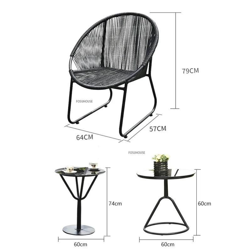 Description Picture 2 of itemNordic Outdoor Table and Chair Combination Modern Patio Furniture Garden Glass Table Balcony Leisure coffee Table Rattan Chair Z