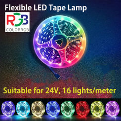 Flexible LED Tape Lamp，16 million colors, RGB ,Suitable for 24V, 16 lights/meter，For DIY, Festival, Halloween, Party Decoration