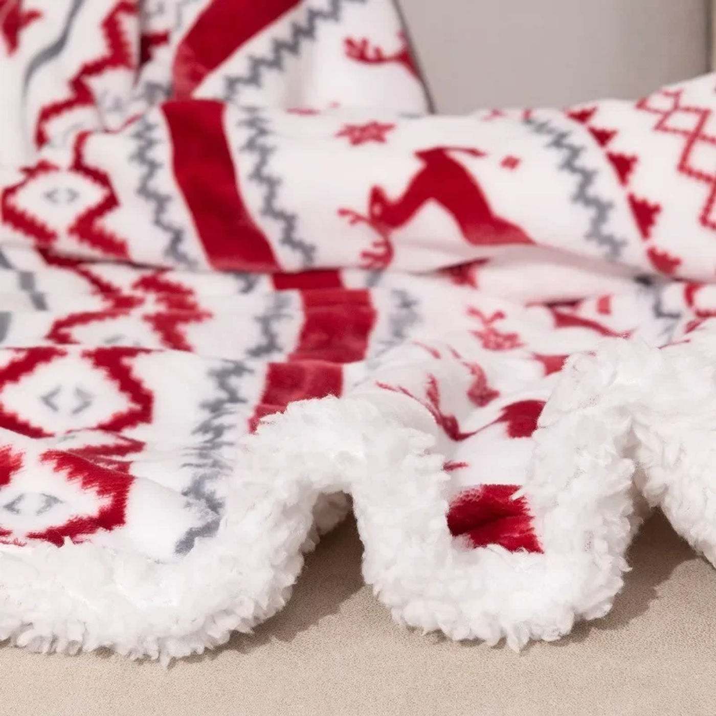 Description Picture 4 of itemChristmas Blanket Sofa Soft Double Red Bedding Sofa Double Blanket Flannel Plush Blanket Plush Plaid Comfortable Plush Pillow