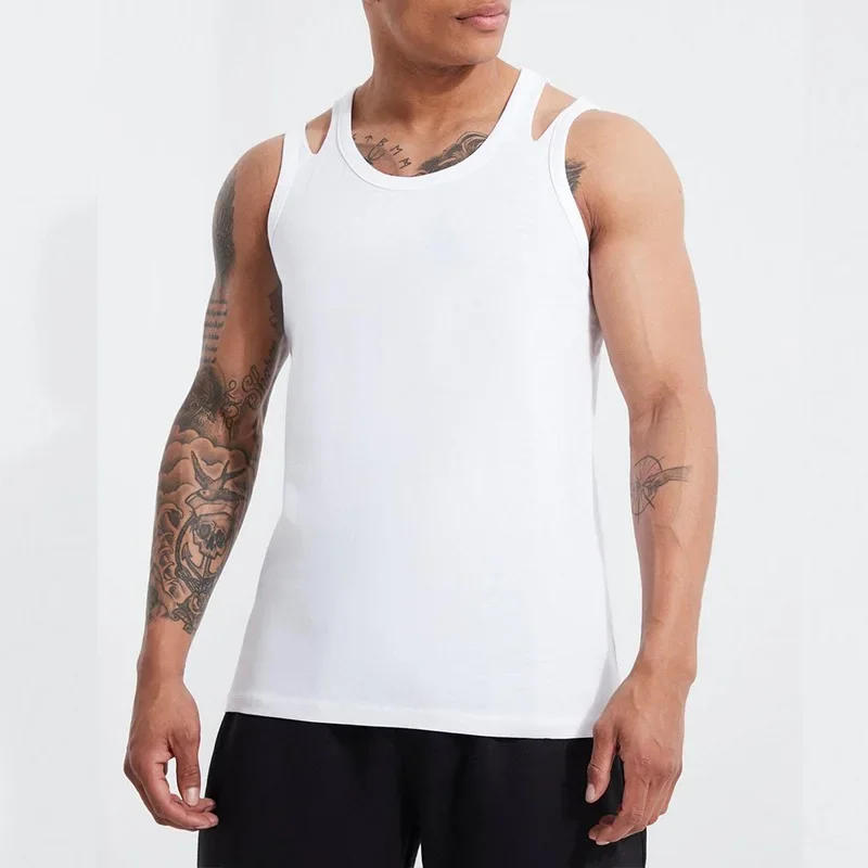 Description Picture 6 of itemWhite Loose Casual Mens Vest New Summer Street Sleeveless I-shaped Vest Suspender Tank Top for Men