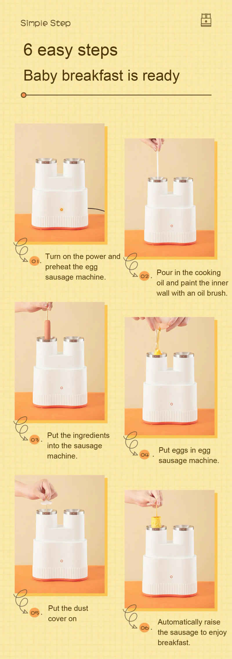Description Picture 4 of itemAutomatic Rising Electric Egg Roll Maker Cup Double Omelette Master Fried Eggs Sausage Hot Dog Roller Boiler Breakfast Machine