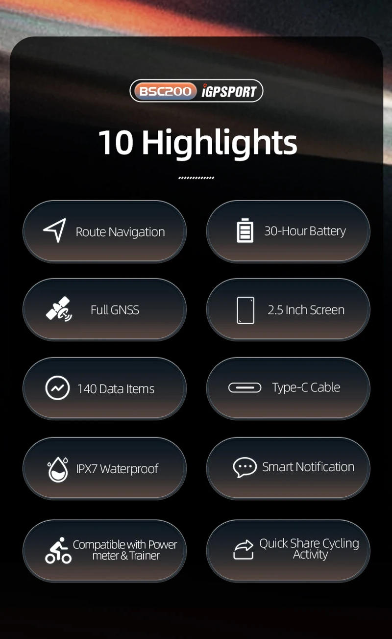 Description Picture 3 of itemIGPSPORT BSC200 GPS Bicycle Computer Cycling Odometer Wireless Speedometer Route Navigation ANT+ Bluetooth 5.0 Accessories