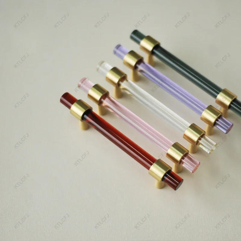 Description Picture 5 of itemAcrylic Brass Single Hole/double Hole Handle Modern Minimalist Cabinet Color Drawer Wardrobe Handle
